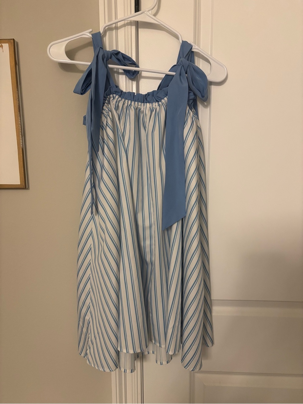SHEIN Blue & White Striped Tie-Shoulder Mini Dress